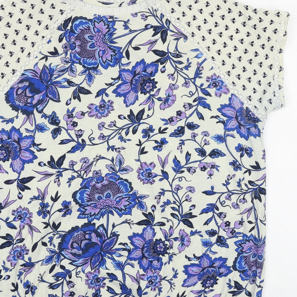 NEXT Womens Blue Floral 100% Cotton Basic T-Shirt Size 18 Round Neck