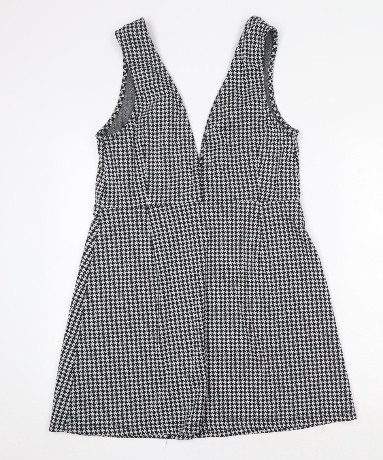 Primark Womens Black Herringbone Polyester Pinafore/Dungaree Dress Size 16 V-Neck Button