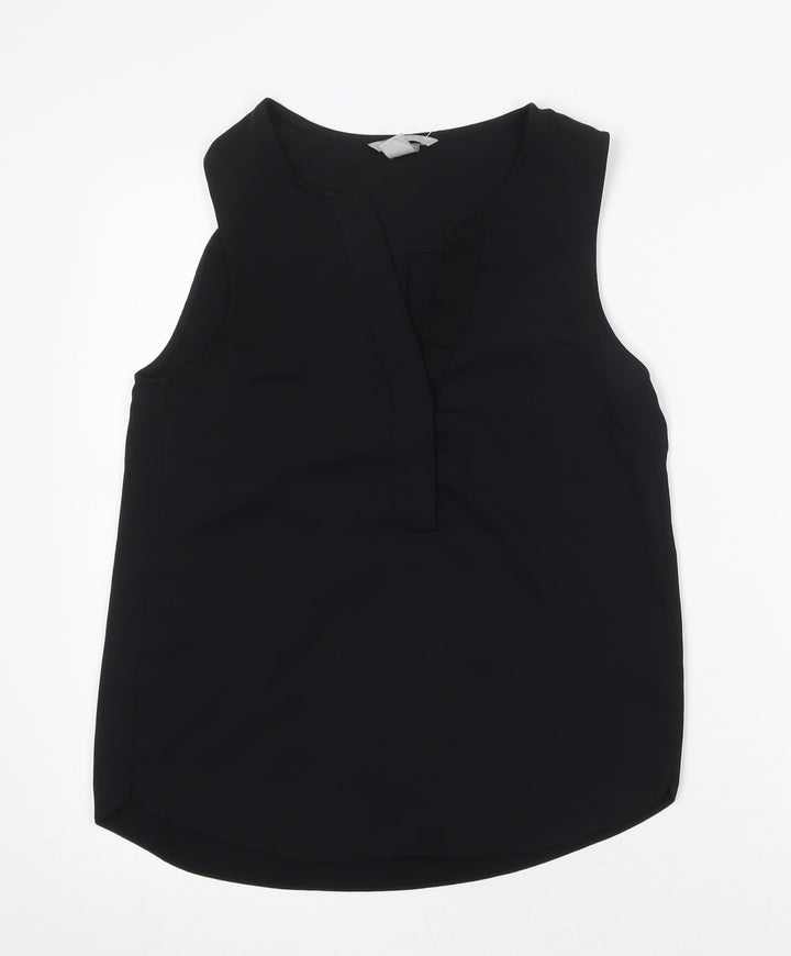 H&M Womens Black Polyester Basic Tank Size 4 V-Neck