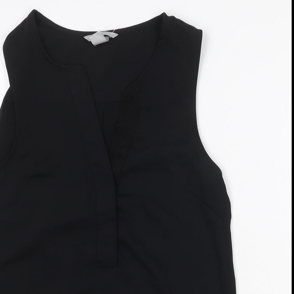 H&M Womens Black Polyester Basic Tank Size 4 V-Neck