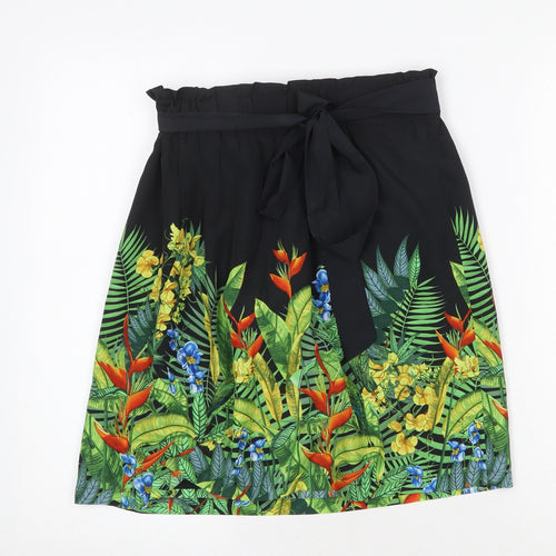 Oasis Womens Multicoloured Floral Polyester A-Line Skirt Size 8 Tie