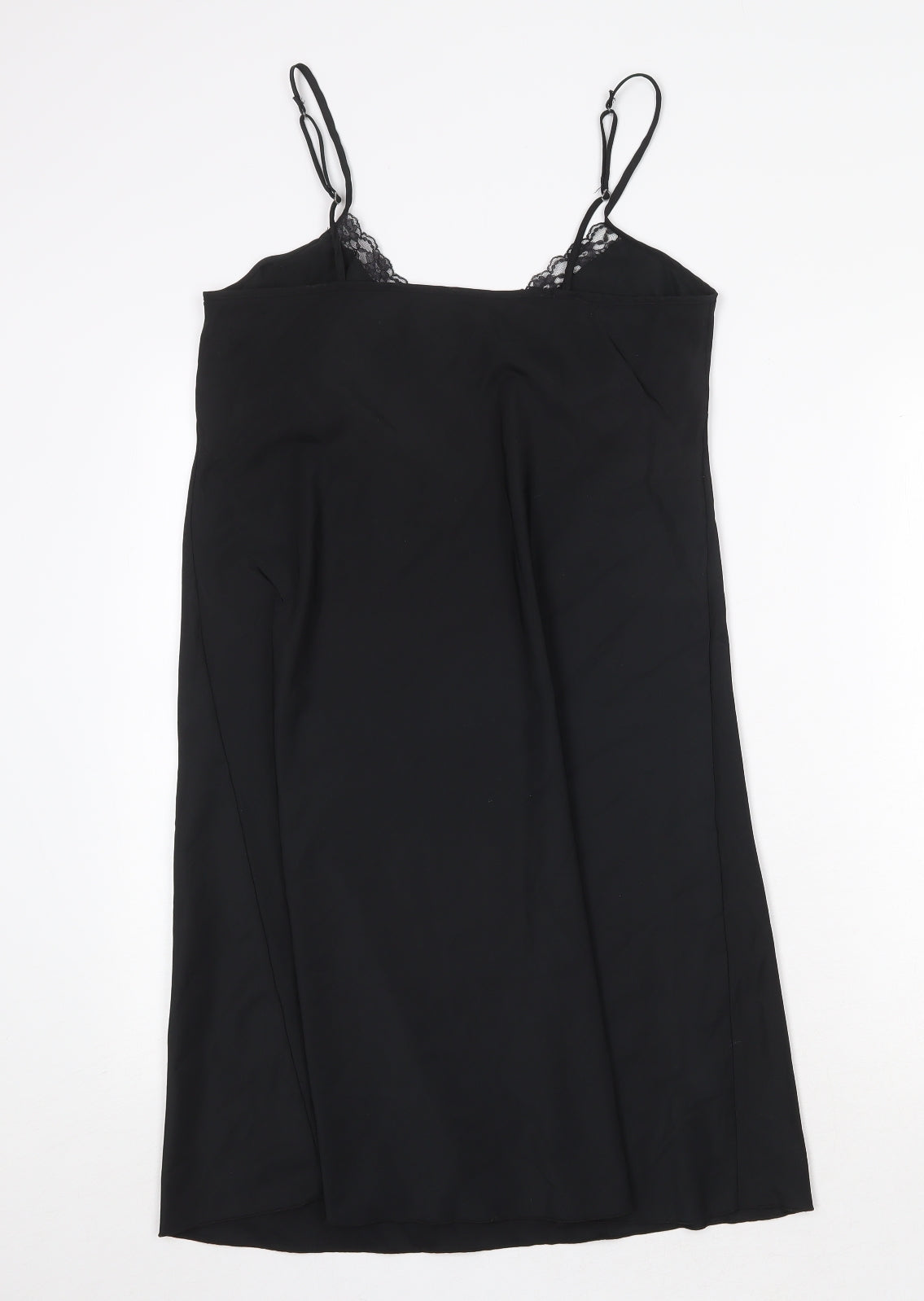 Camille Womens Black Polyester Slip Dress Size 12 V-Neck Pullover - Lace Trim