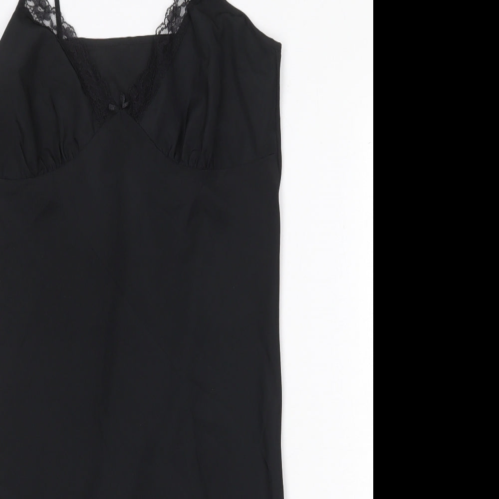 Camille Womens Black Polyester Slip Dress Size 12 V-Neck Pullover - Lace Trim
