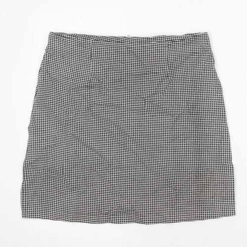 Joy Womens Black Geometric Cotton A-Line Skirt Size L Zip - Houndstooth Pattern