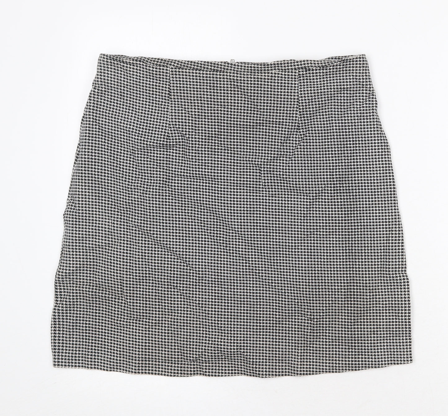 Joy Womens Black Geometric Cotton A-Line Skirt Size L Zip - Houndstooth Pattern
