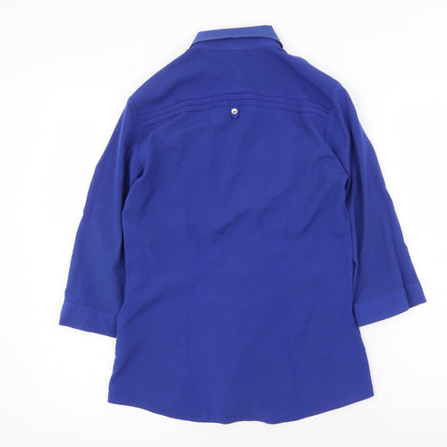 H&M Womens Blue Polyester Basic Button-Up Size 6 Collared