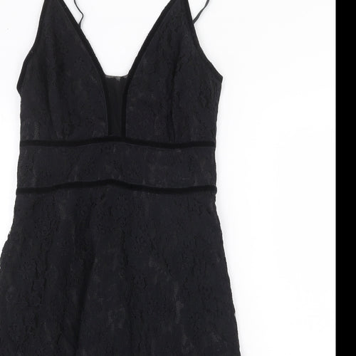 Gantos Womens Black Floral Viscose A-Line Size 8 V-Neck Zip