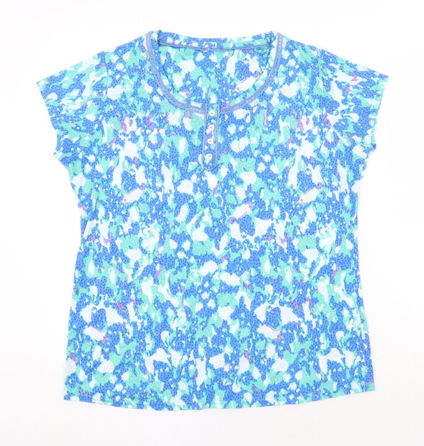 Preworn Womens Multicoloured Geometric Polyester Basic T-Shirt Size L Scoop Neck