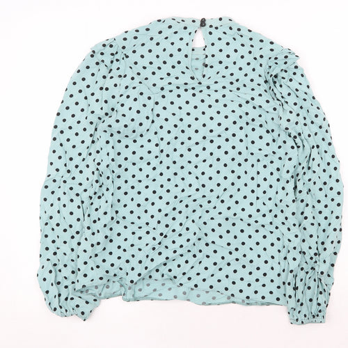 Papaya Womens Green Polka Dot Viscose Basic Blouse Size 8 Round Neck