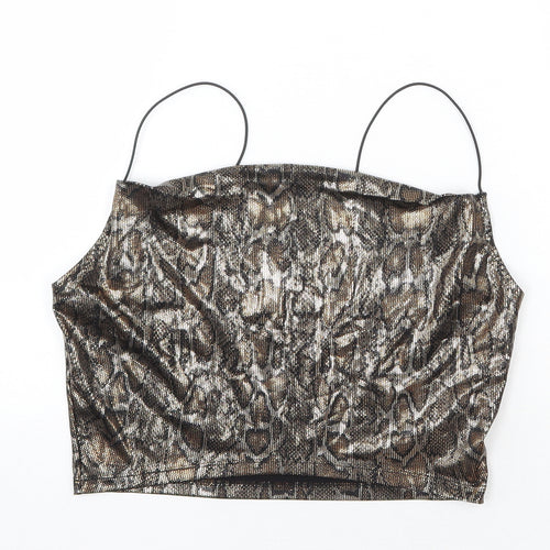 H&M Womens Gold Animal Print Polyester Cropped Tank Size M Square Neck - Snake Print