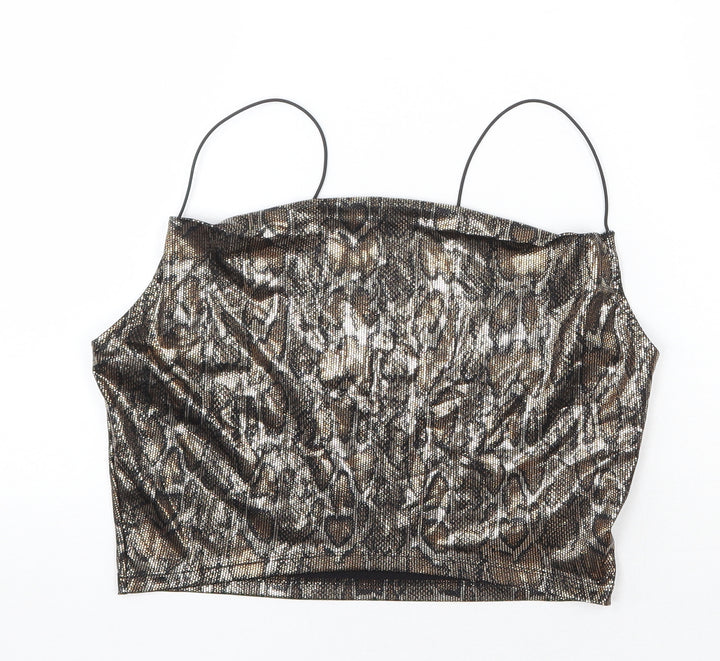 H&M Womens Gold Animal Print Polyester Cropped Tank Size M Square Neck - Snake Print