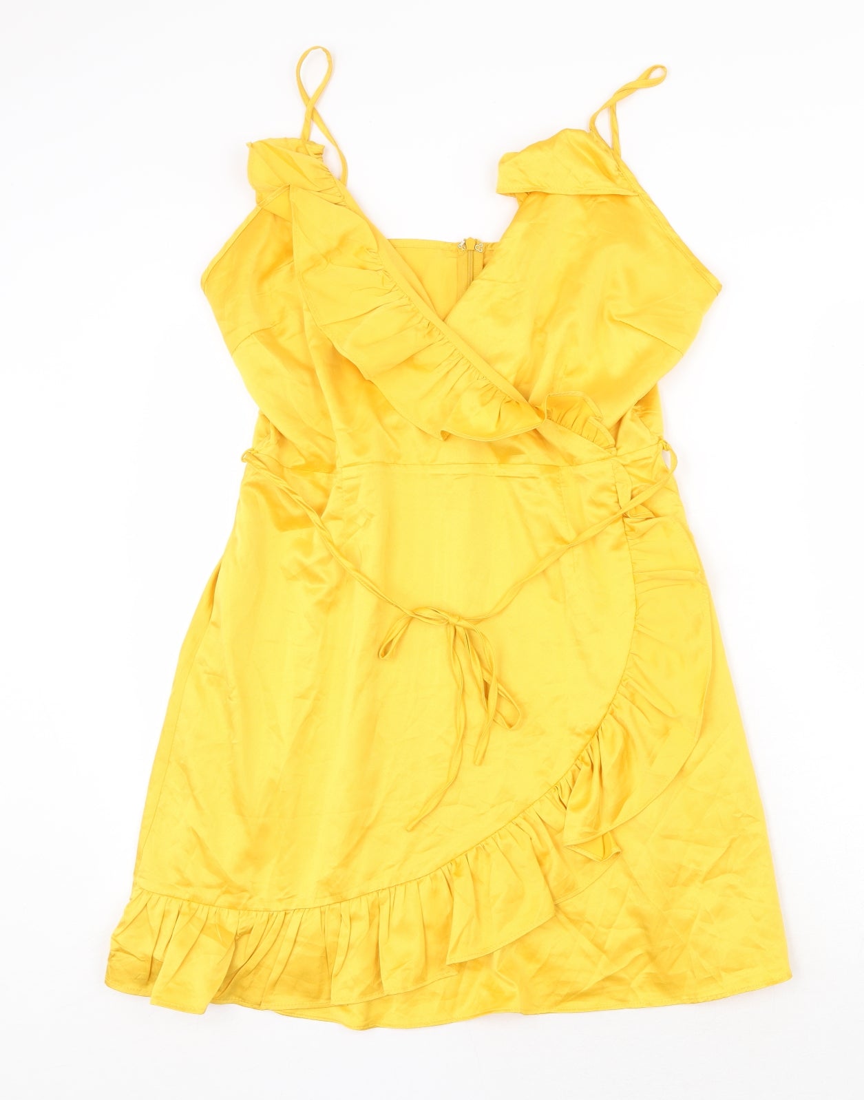 Glamorous Womens Yellow Polyester Tank Dress Size 14 V-Neck Zip