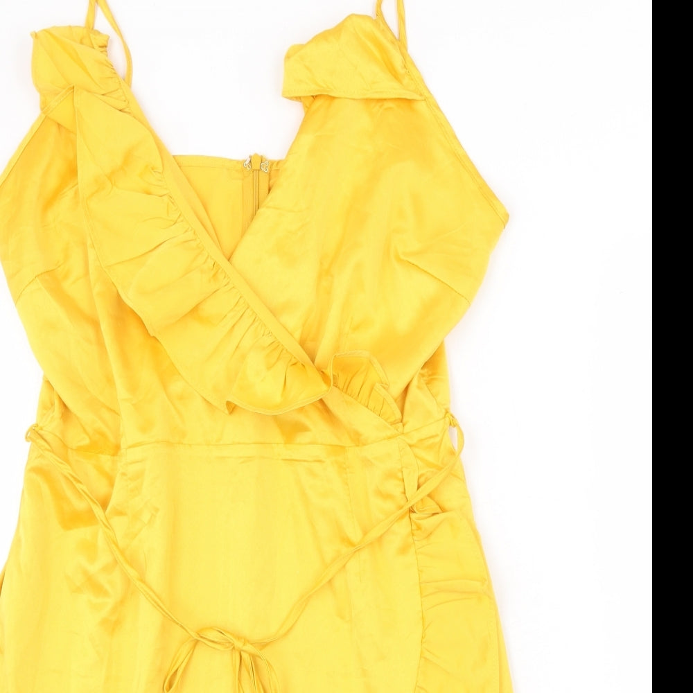 Glamorous Womens Yellow Polyester Tank Dress Size 14 V-Neck Zip