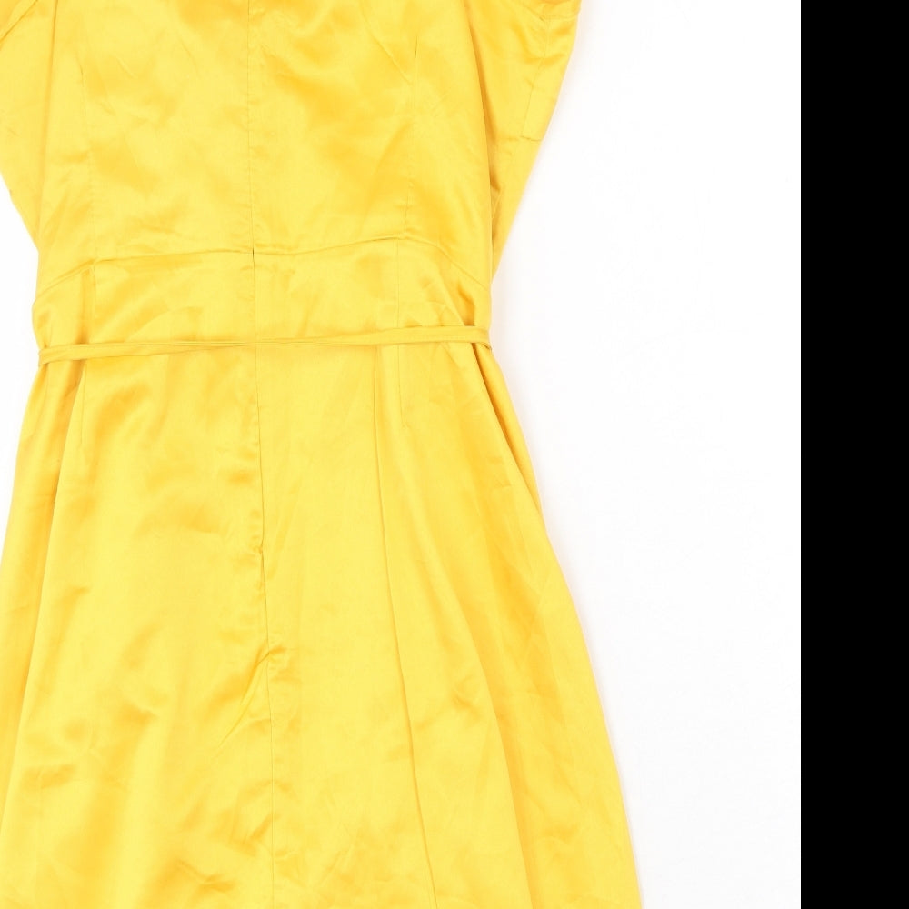 Glamorous Womens Yellow Polyester Tank Dress Size 14 V-Neck Zip