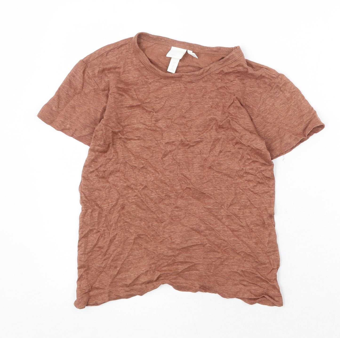 H&M Womens Brown Linen Basic T-Shirt Size S Round Neck