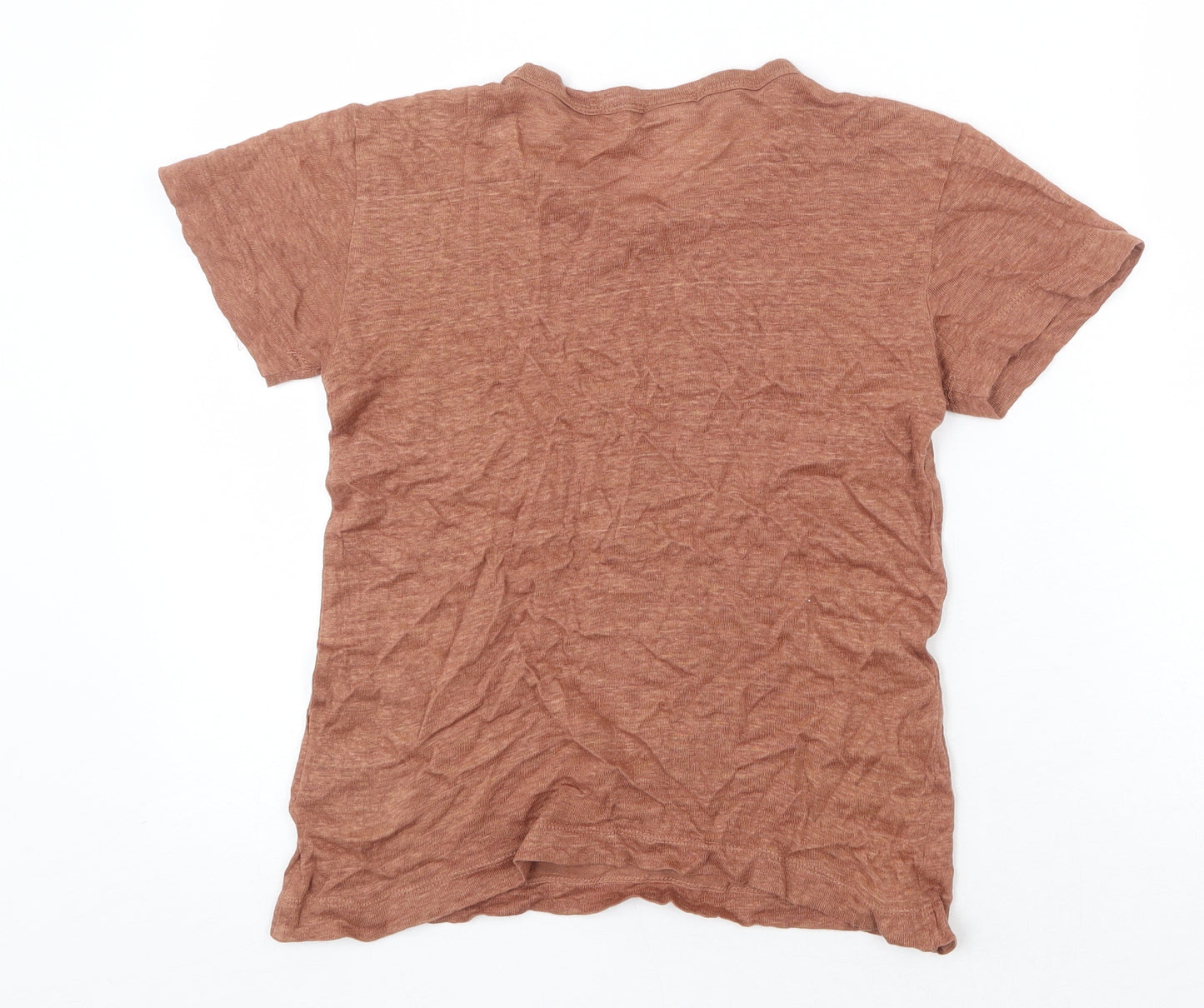H&M Womens Brown Linen Basic T-Shirt Size S Round Neck