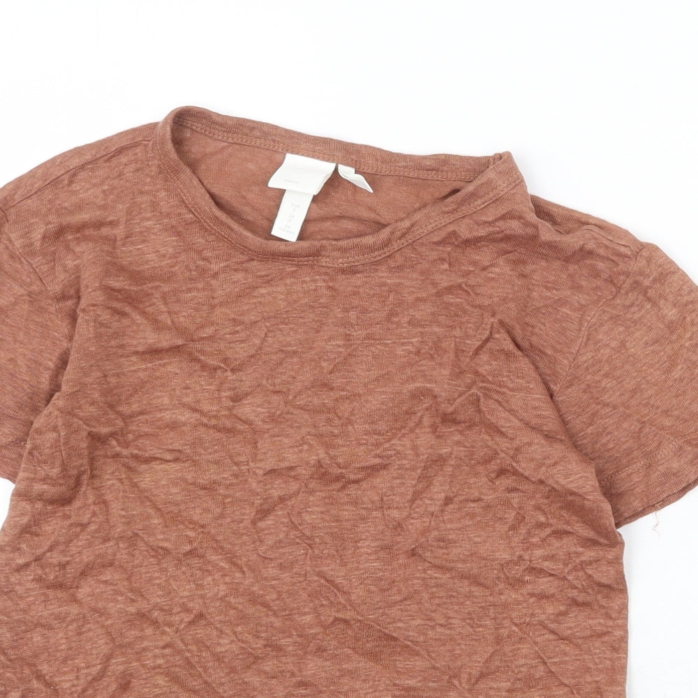 H&M Womens Brown Linen Basic T-Shirt Size S Round Neck