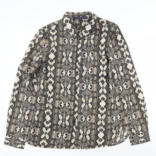 French Connection Womens Brown Geometric Polyester Basic Button-Up Size 8 Collared