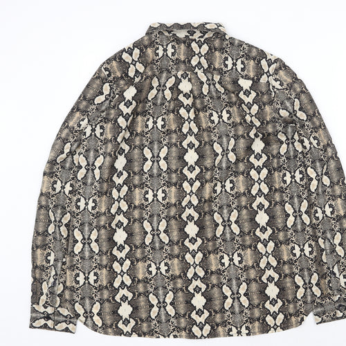 French Connection Womens Brown Geometric Polyester Basic Button-Up Size 8 Collared