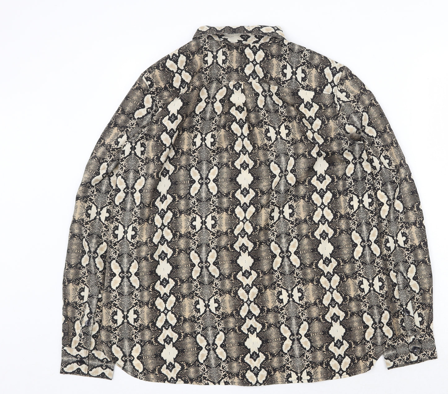 French Connection Womens Brown Geometric Polyester Basic Button-Up Size 8 Collared