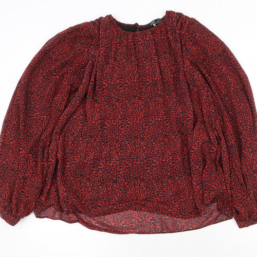 Zara Womens Red Geometric Polyester Basic Blouse Size XS Round Neck