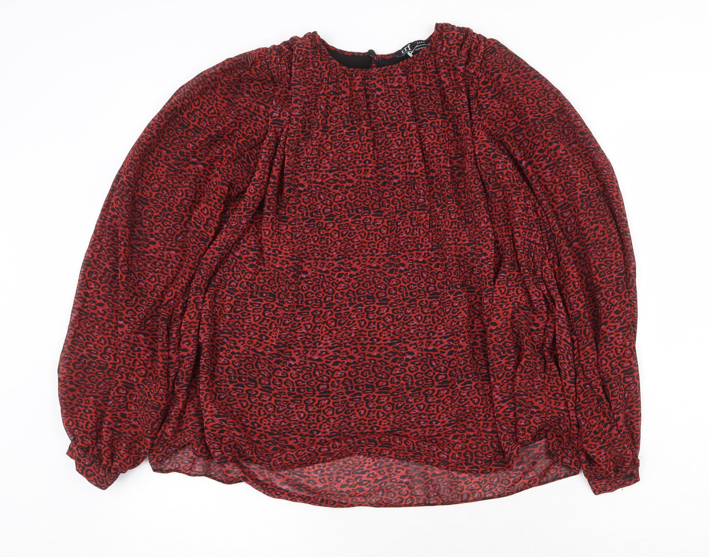 Zara Womens Red Geometric Polyester Basic Blouse Size XS Round Neck