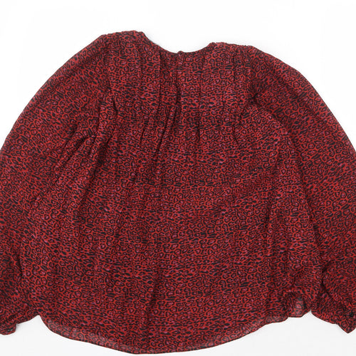 Zara Womens Red Geometric Polyester Basic Blouse Size XS Round Neck