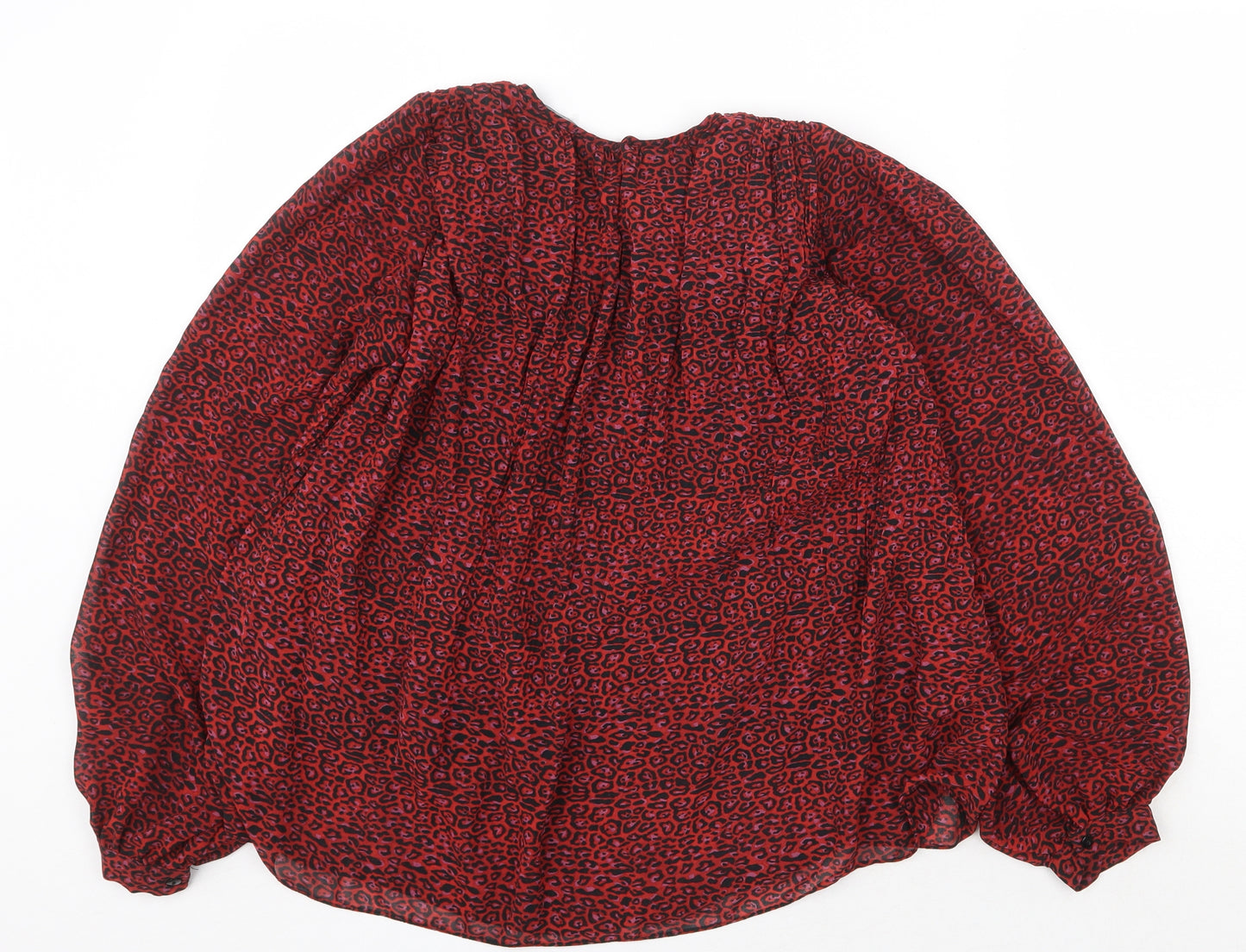 Zara Womens Red Geometric Polyester Basic Blouse Size XS Round Neck