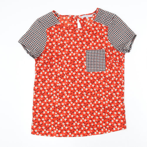 Red Herring Womens Red Geometric Polyester Basic Blouse Size 10 Round Neck