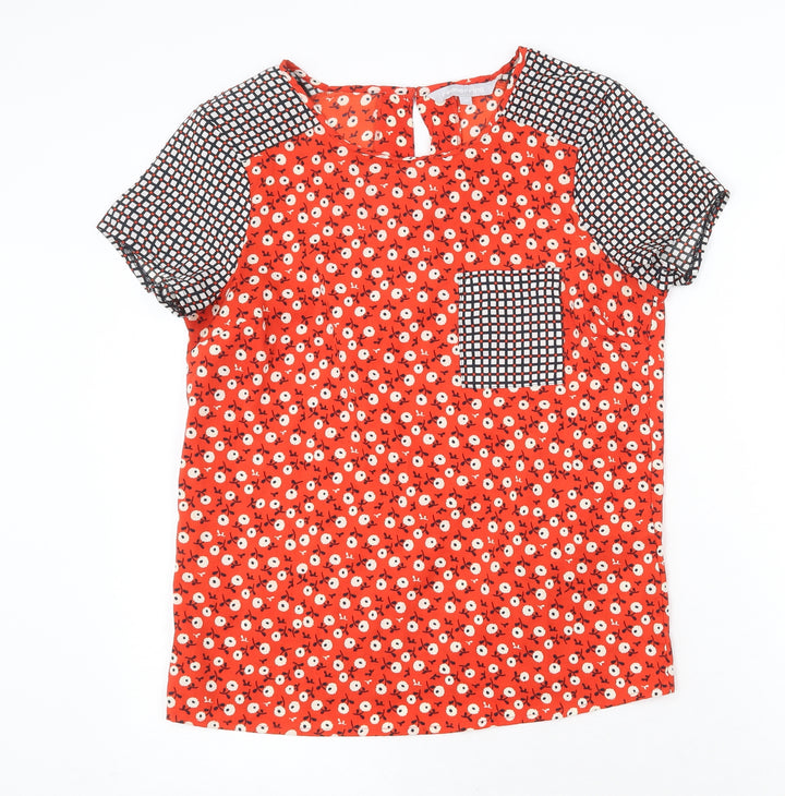 Red Herring Womens Red Geometric Polyester Basic Blouse Size 10 Round Neck
