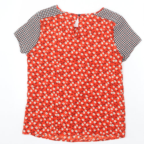 Red Herring Womens Red Geometric Polyester Basic Blouse Size 10 Round Neck