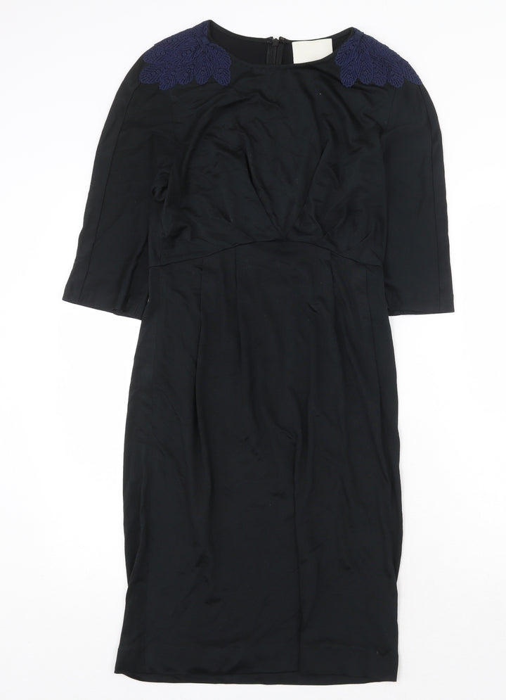 Preworn Womens Black Acetate Shift Size S Round Neck Zip