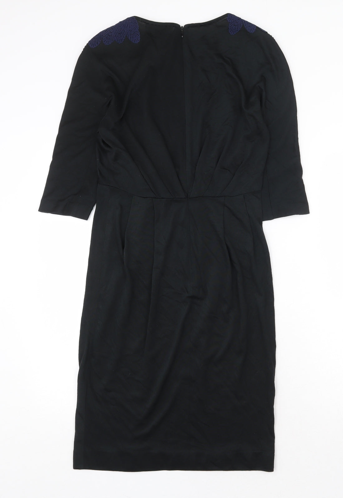 Preworn Womens Black Acetate Shift Size S Round Neck Zip