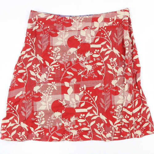 Preworn Womens Red Floral Cotton A-Line Skirt Size 38 in Button