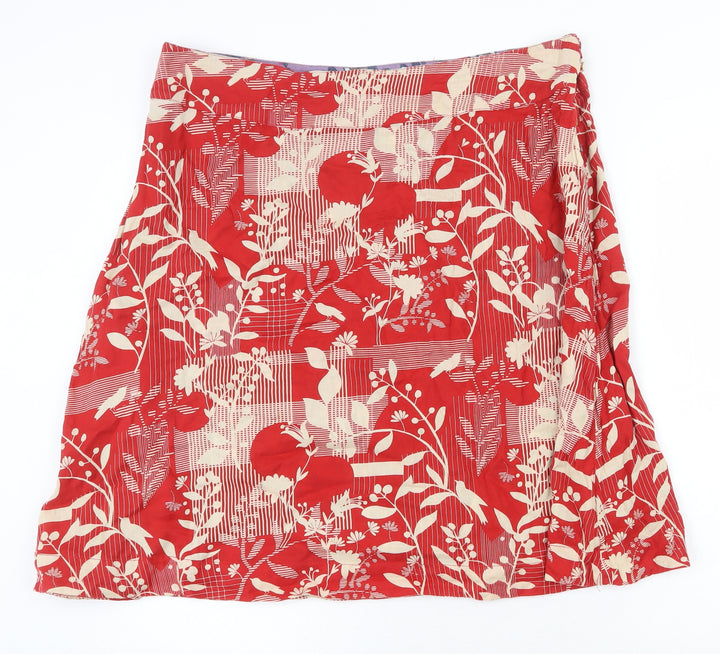 Preworn Womens Red Floral Cotton A-Line Skirt Size 38 in Button