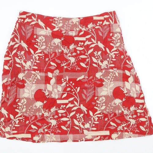 Preworn Womens Red Floral Cotton A-Line Skirt Size 38 in Button