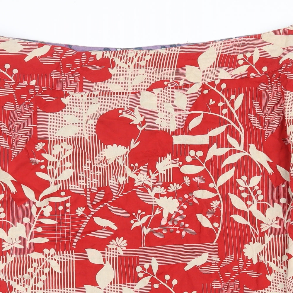 Preworn Womens Red Floral Cotton A-Line Skirt Size 38 in Button