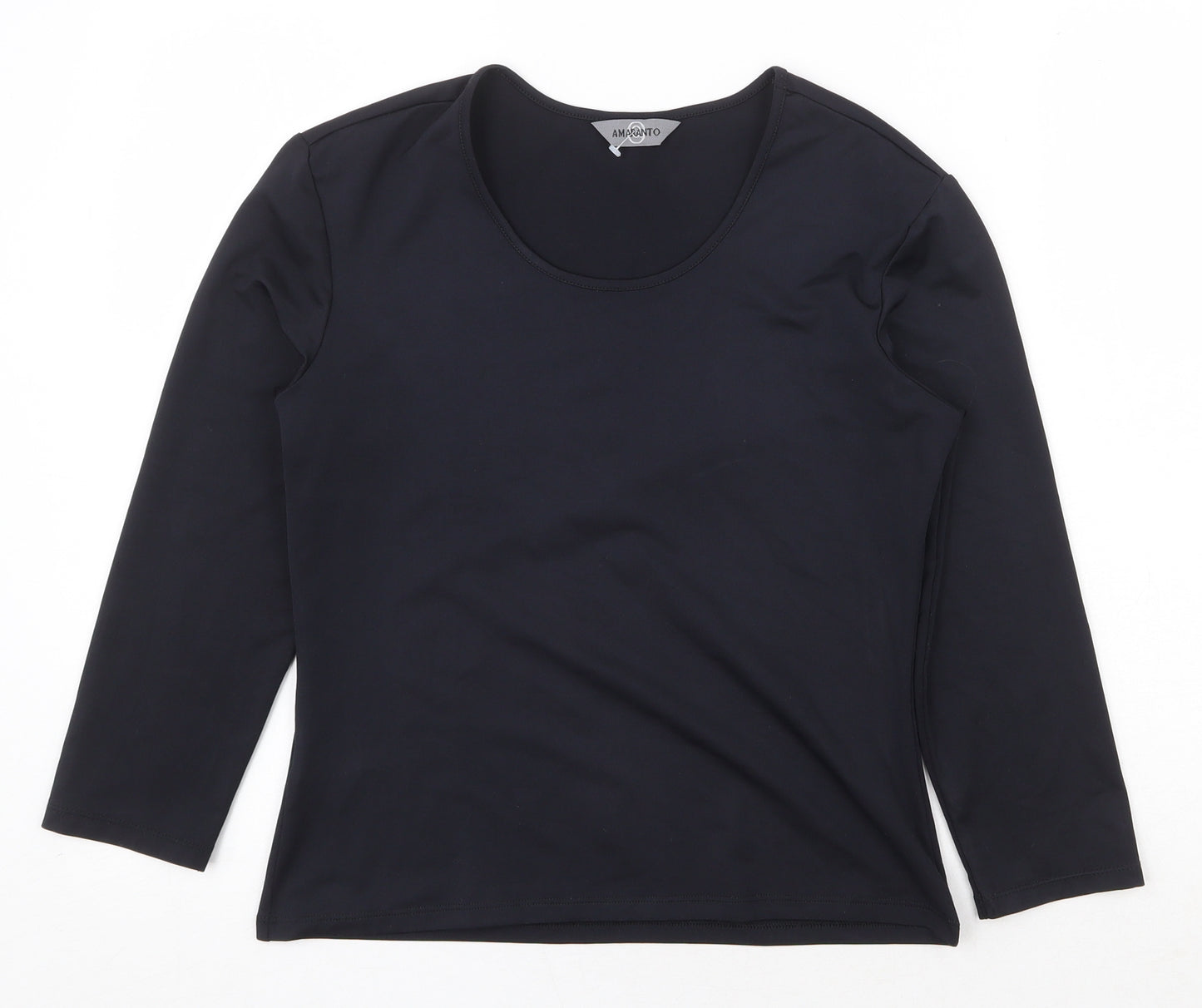 AMARANTO Womens Black Polyester Basic Blouse Size 12 Round Neck