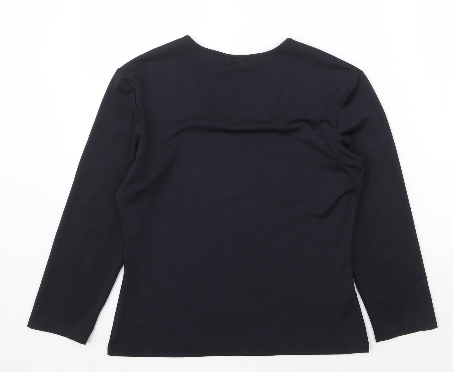 AMARANTO Womens Black Polyester Basic Blouse Size 12 Round Neck