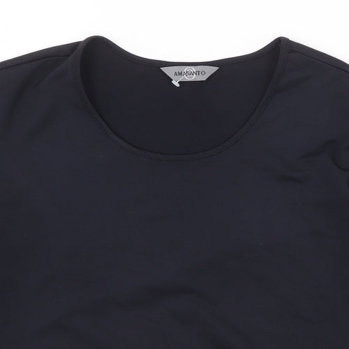 AMARANTO Womens Black Polyester Basic Blouse Size 12 Round Neck