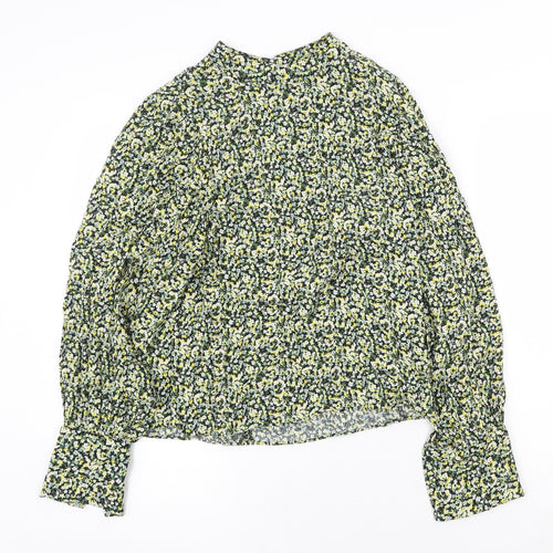 H&M Womens Yellow Floral Viscose Basic Blouse Size M Round Neck