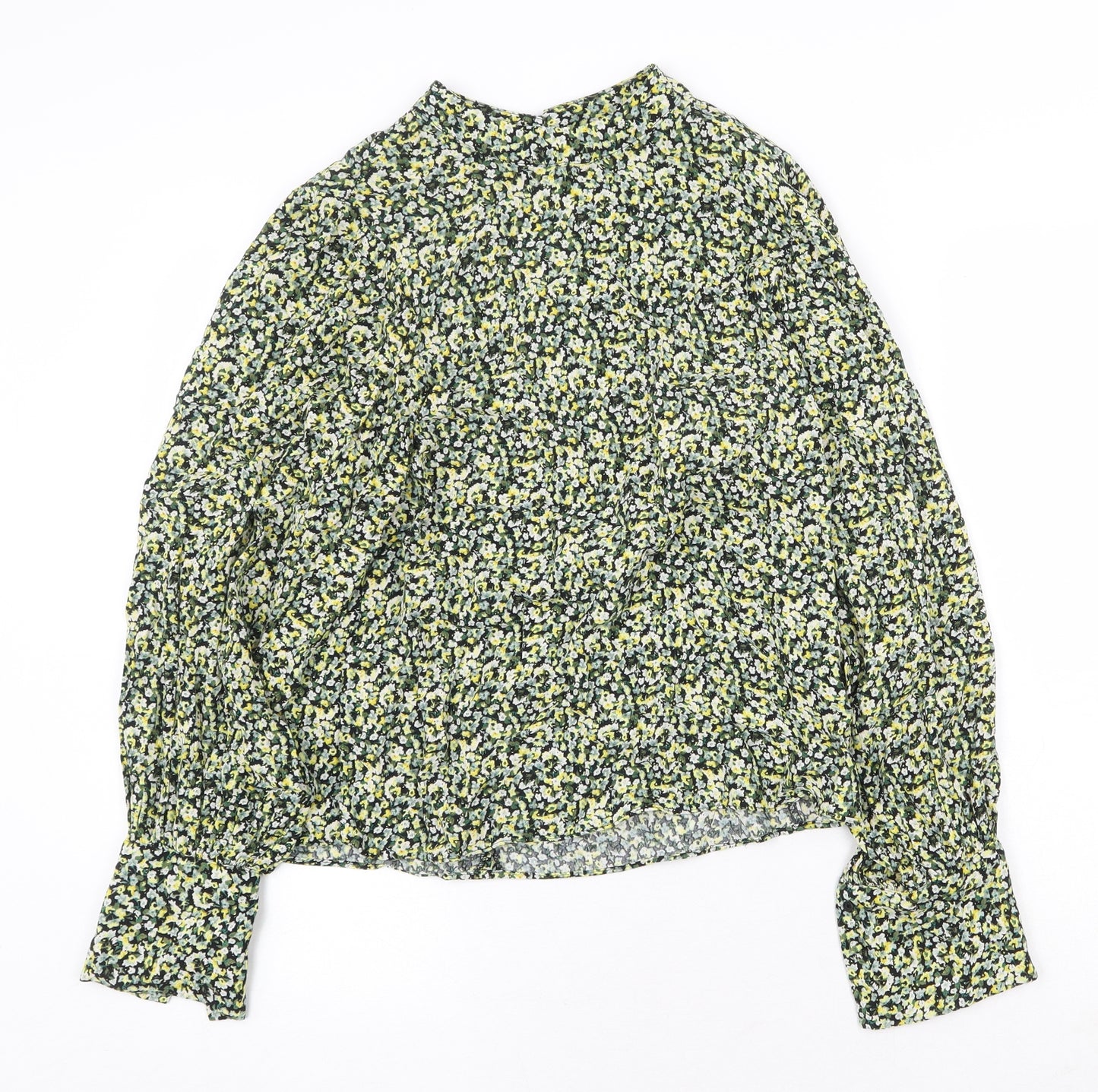 H&M Womens Yellow Floral Viscose Basic Blouse Size M Round Neck