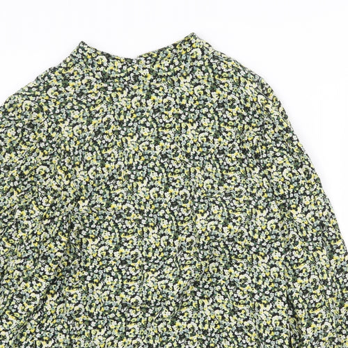 H&M Womens Yellow Floral Viscose Basic Blouse Size M Round Neck