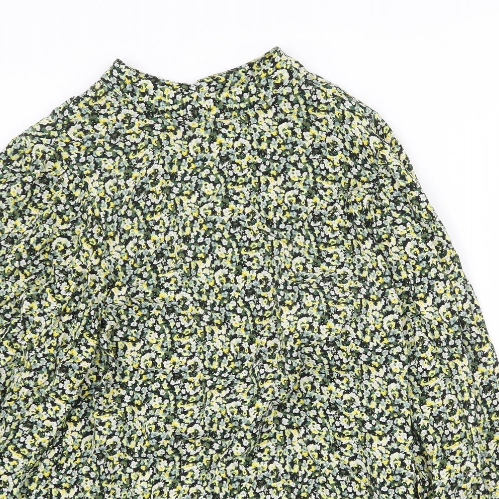 H&M Womens Yellow Floral Viscose Basic Blouse Size M Round Neck
