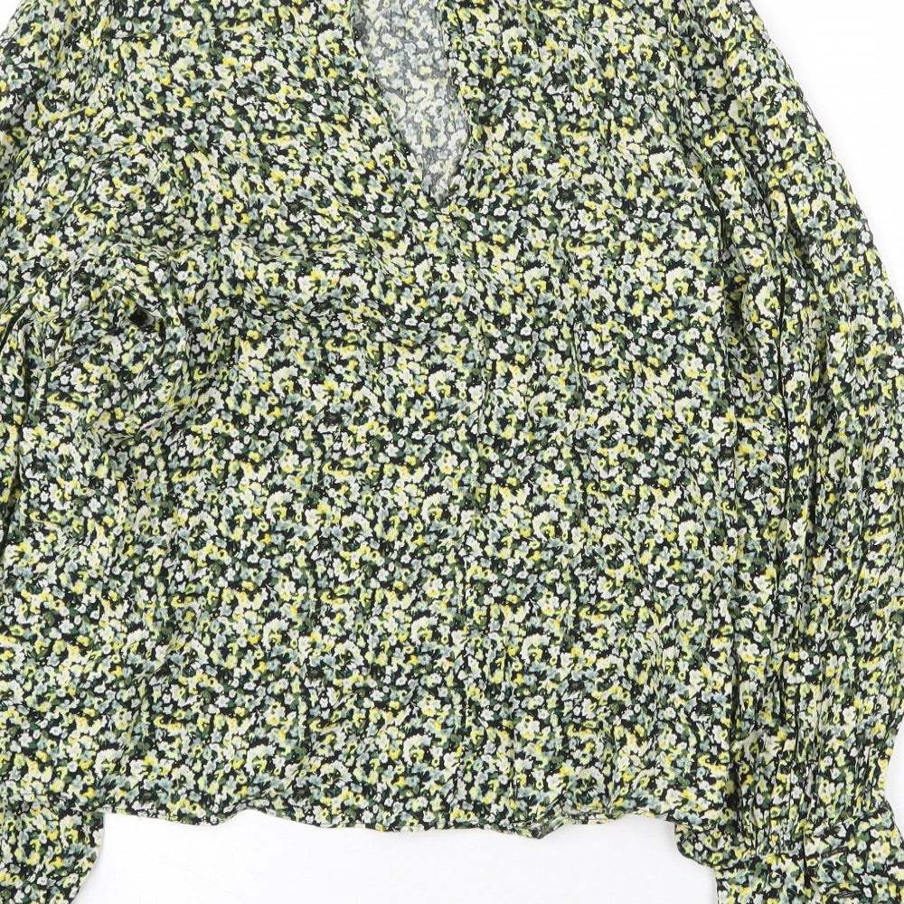 H&M Womens Yellow Floral Viscose Basic Blouse Size M Round Neck