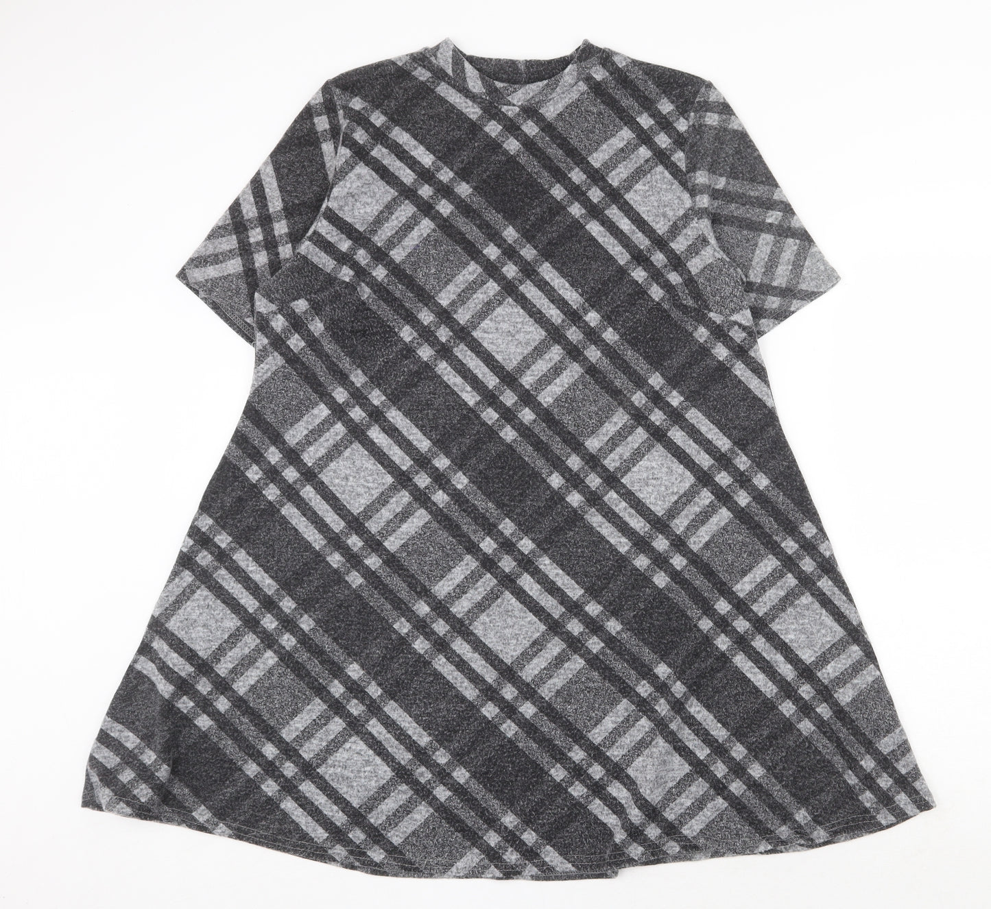 New Look Womens Grey Plaid Polyester T-Shirt Dress Size 16 Round Neck Pullover