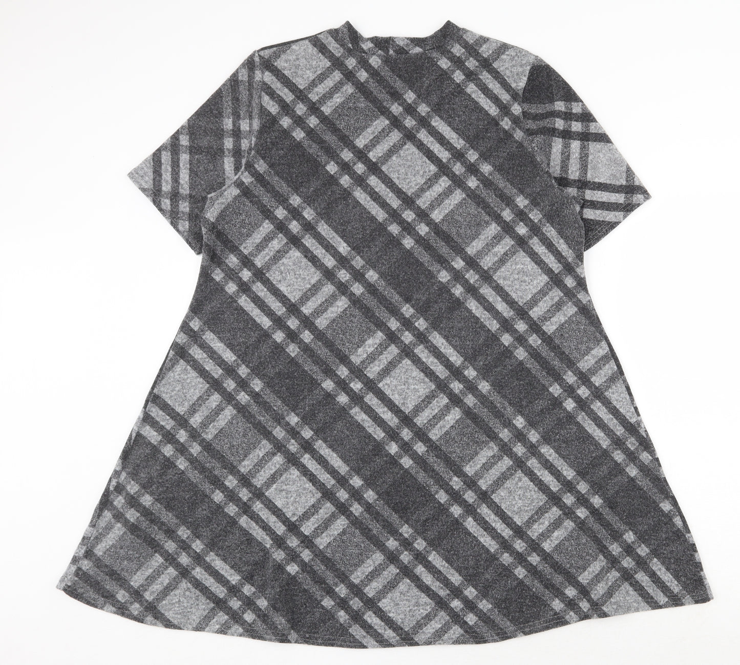New Look Womens Grey Plaid Polyester T-Shirt Dress Size 16 Round Neck Pullover