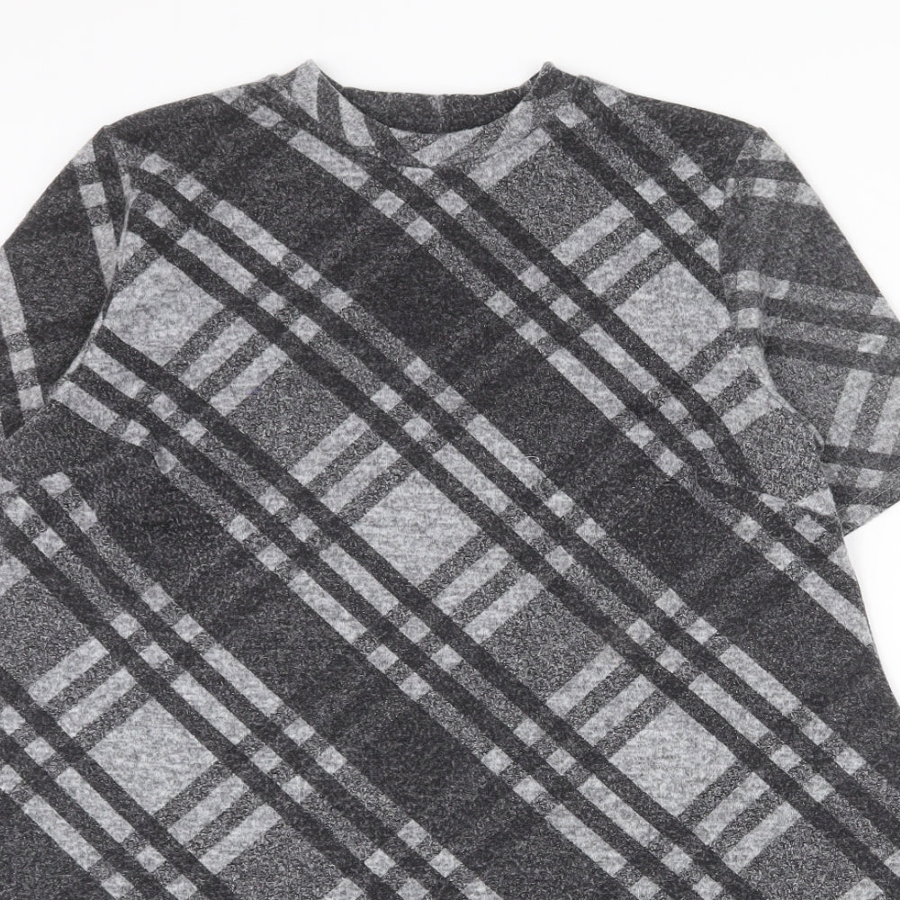 New Look Womens Grey Plaid Polyester T-Shirt Dress Size 16 Round Neck Pullover