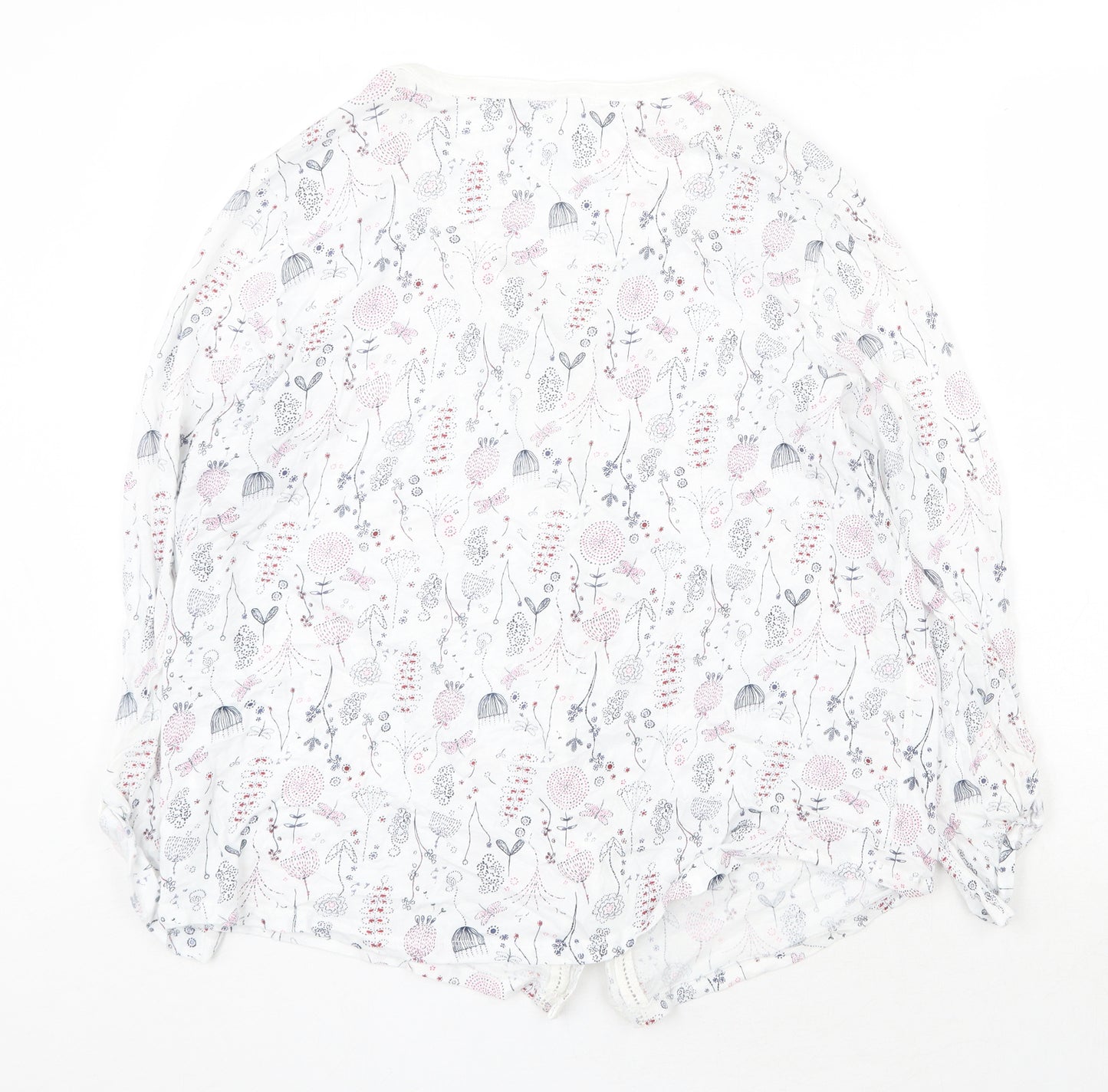 MANTARAY PRODUCTS Womens White Floral 100% Cotton Basic Button-Up Size 18 V-Neck