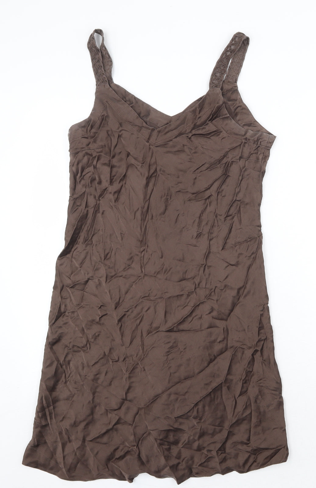 Chaslyn Womens Brown Silk Tank Dress Size L V-Neck Pullover